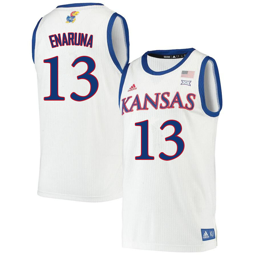 Men #13 Tristan Enaruna Kansas Jayhawks College Basketball Jerseys Sale-White